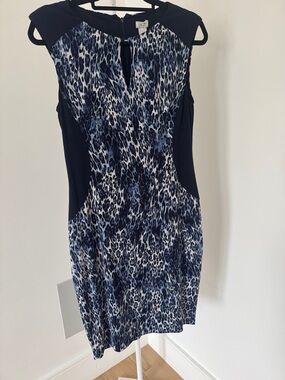 Cache Blue and Black Animal Print Sheath Dress